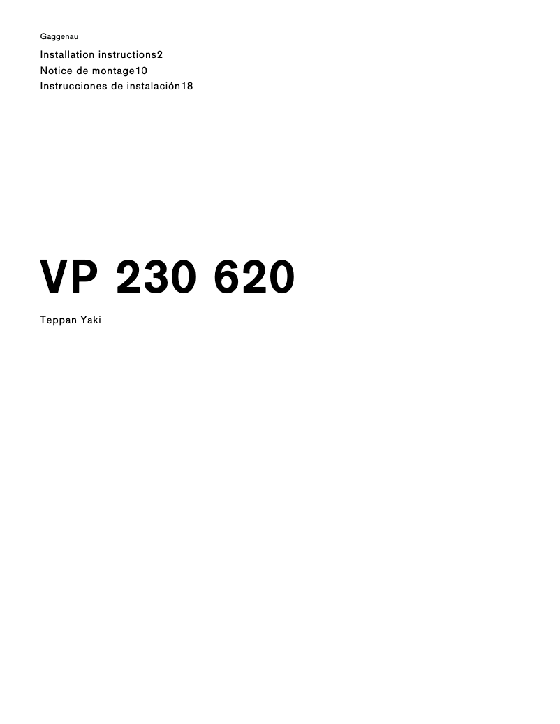 Page 1 de la notice Guide d'installation Gaggenau VP230620