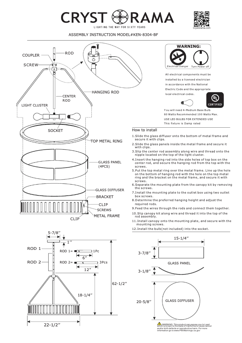 Page n°1 - Manuel utilisateur Crystorama Kendal KEN-8304-BF