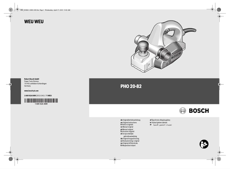 Page 1 de la notice Manuel utilisateur Bosch PHO 20-82