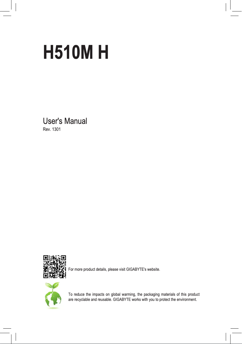 Page 1 de la notice Manuel utilisateur Gigabyte H510M H