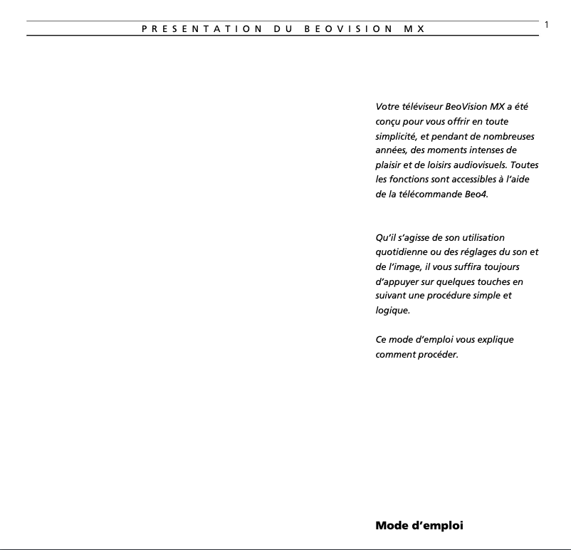 Image de la première page du manuel de l'appareil BeoVision MX 4200