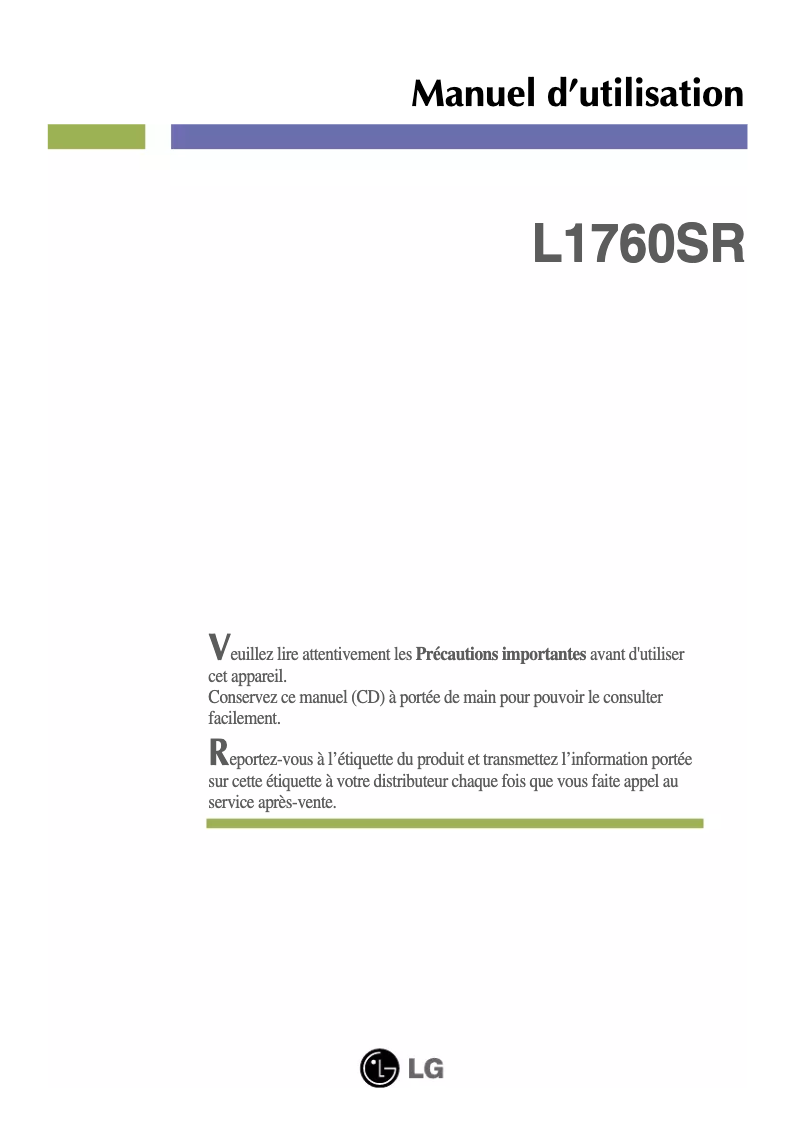 Page n°1 - Manuel utilisateur LG L1760SR