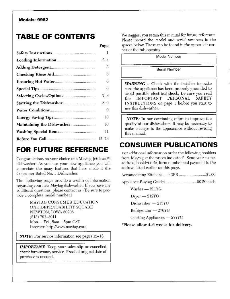 Image de la première page du manuel de l'appareil 9962