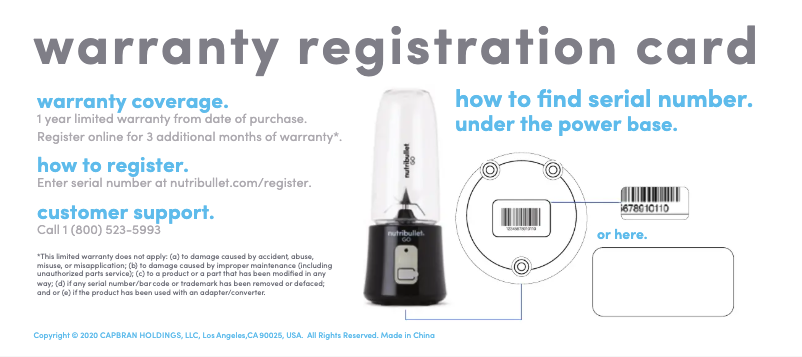 Page n°1 - Informations de garantie NutriBullet Go