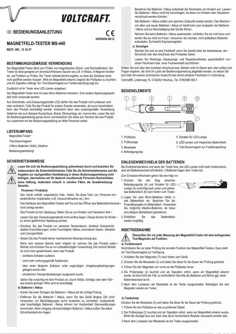 Page n°1 - Manuel utilisateur Voltcraft MS-440