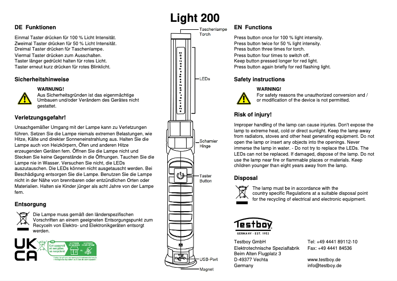 Página 1 del manual Manual de usuario Testboy Light 200