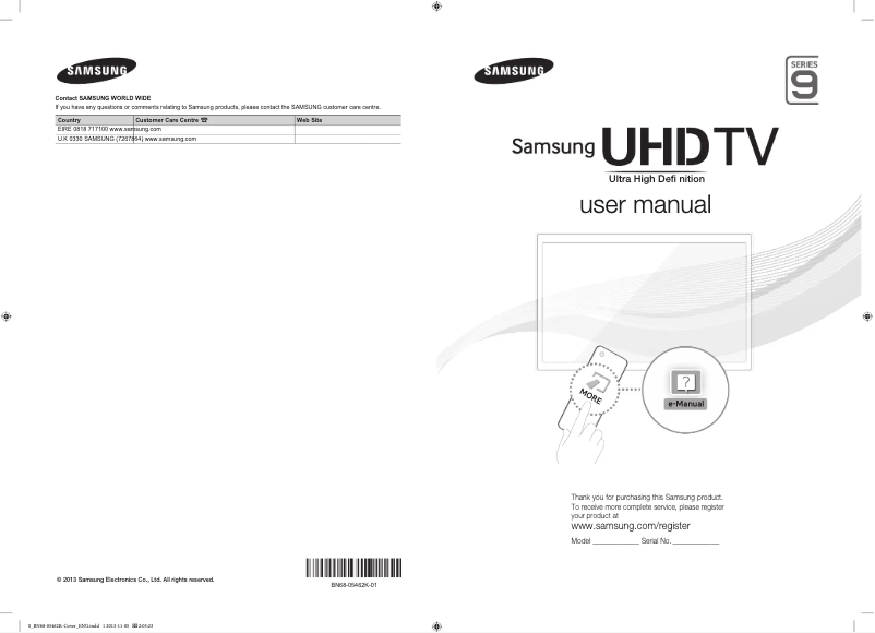 Page 1 de la notice Manuel utilisateur Samsung UE65F9000ST