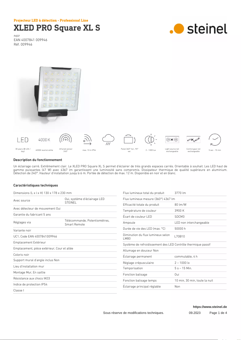 Image de la première page du manuel de l'appareil XLED PRO Square XL S