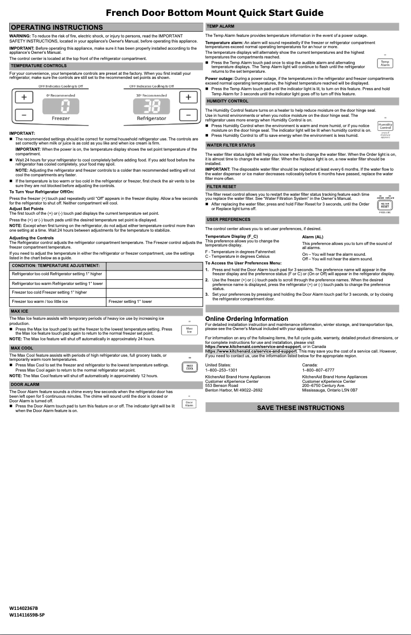 Página 1 del manual Guía de inicio rápido KitchenAid KRFC300EWH