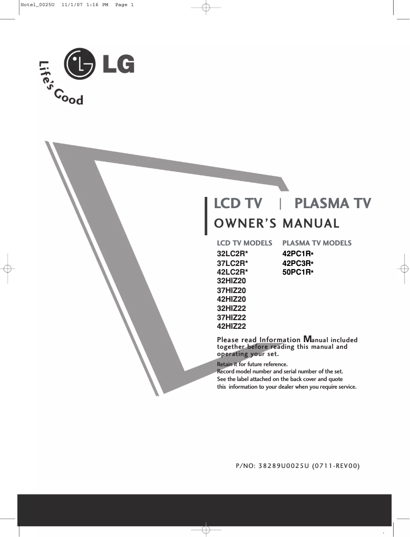 Page n°1 - Manuel utilisateur LG 42LC2RHA