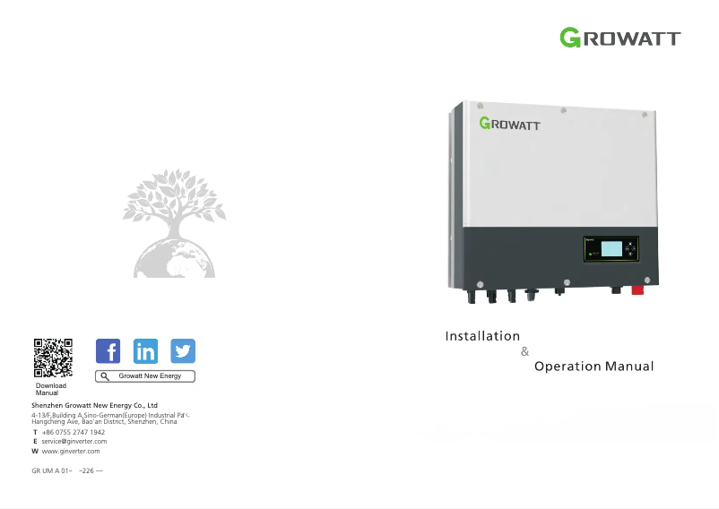 Page 1 de la notice Manuel utilisateur Growatt SPH5000TL3 BH-UP