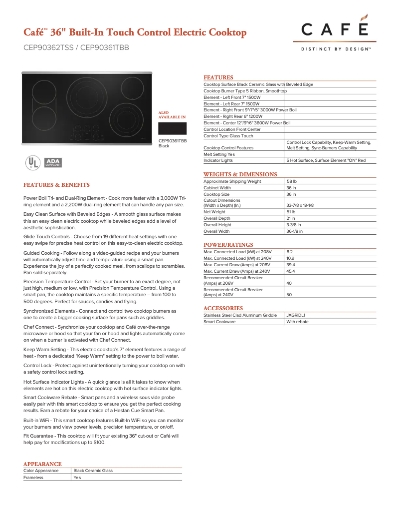 Page n°1 - Fiche technique GE CEP90361TBB