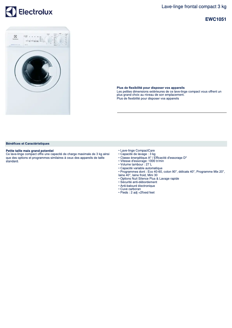 Page n°1 - Fiche technique Electrolux EWC1051