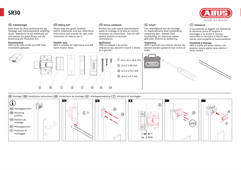 Page 1 de la notice Instructions / montage Abus SR30