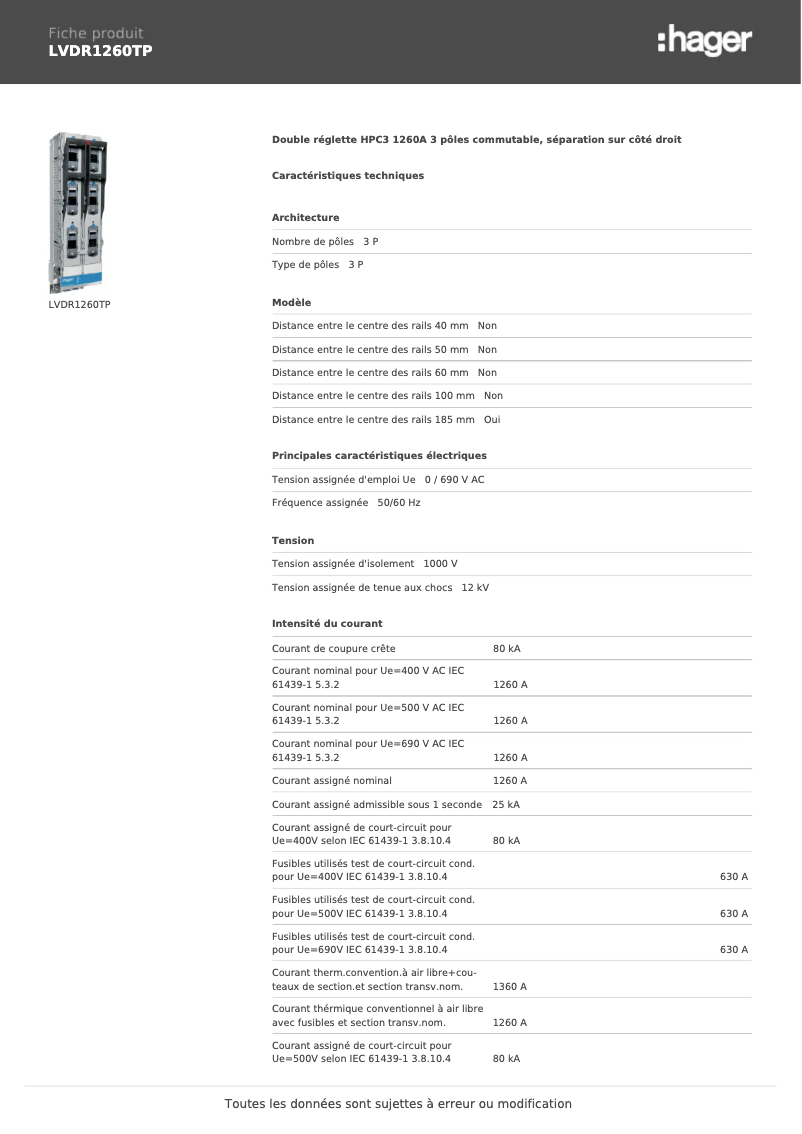 Page n°1 - Manuel utilisateur Hager LVDR1260TP