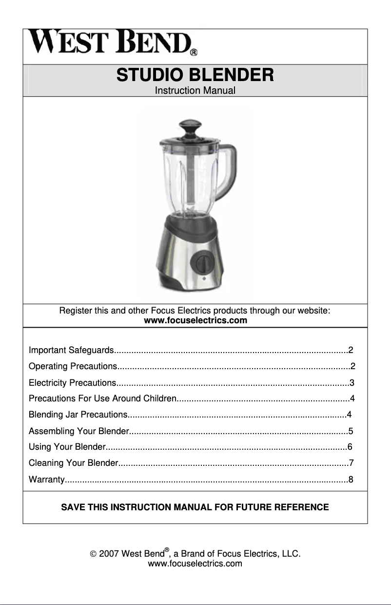 Page n°1 - Manuel utilisateur WestBend 6550