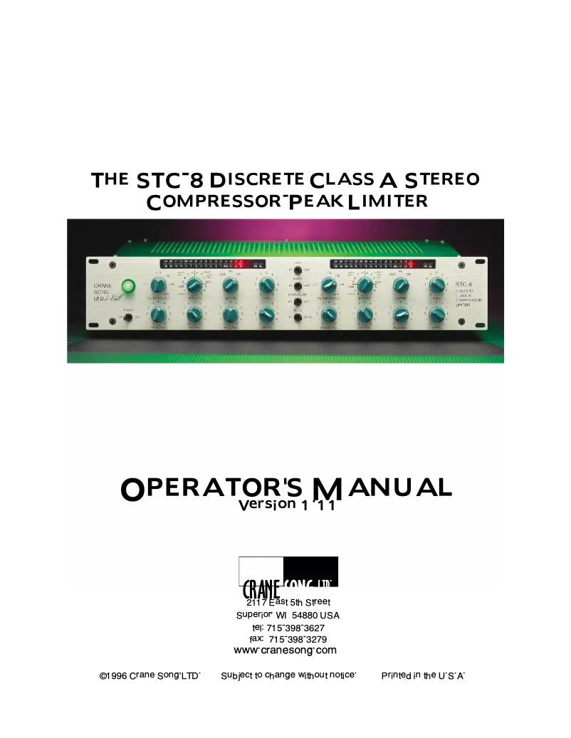 Página 1 del manual Manual de usuario Crane Song STC-8