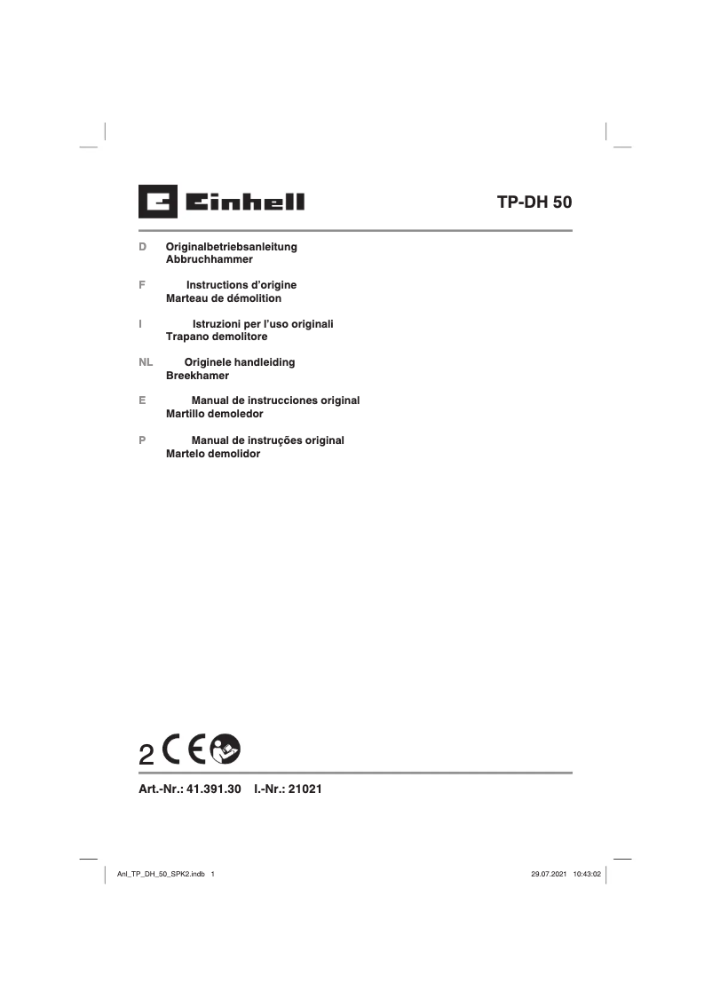Page 1 de la notice Manuel utilisateur Einhell TP-DH 50