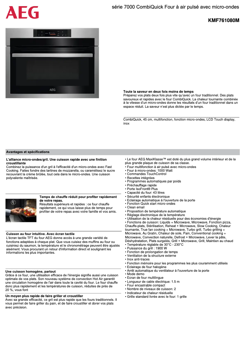 Page n°1 - Fiche technique AEG KMF761080M