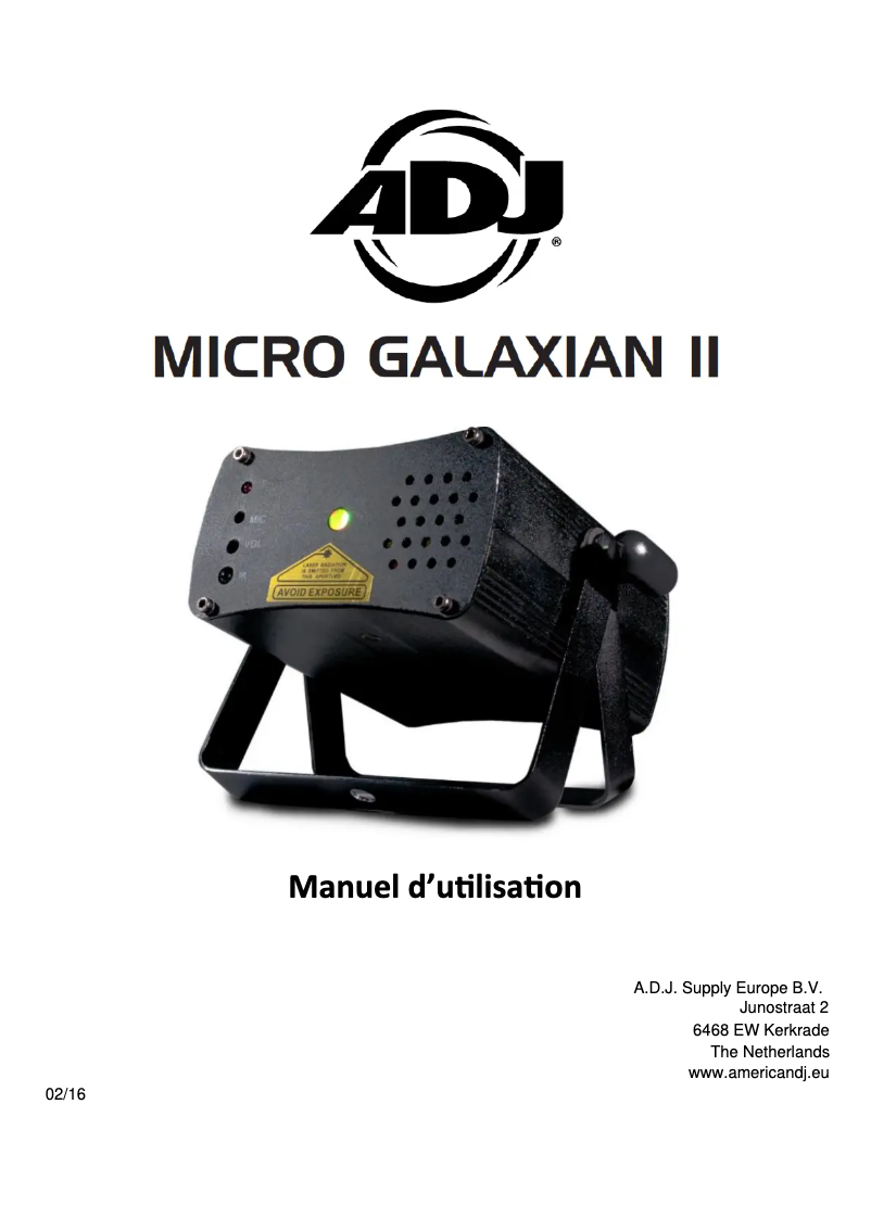 Page 1 de la notice Manuel utilisateur Adj Micro Galaxian II