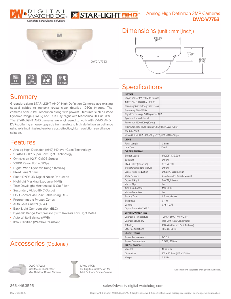 Page n°1 - Brochure Digital Watchdog STAR-LIGHT AHD DWC-V7753
