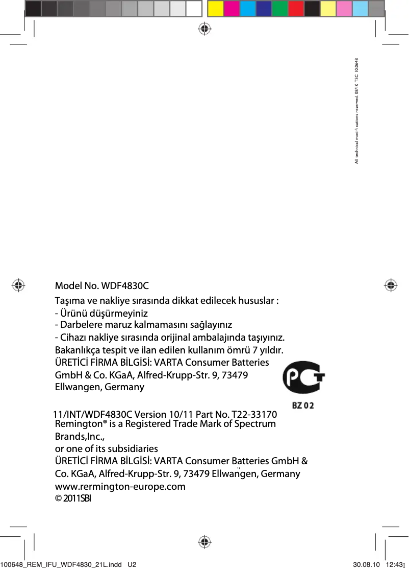 Page 1 de la notice Manuel utilisateur Remington WDF4830C