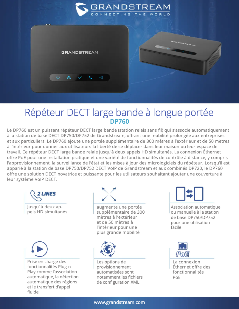 Page 1 de la notice Fiche technique Grandstream DP760