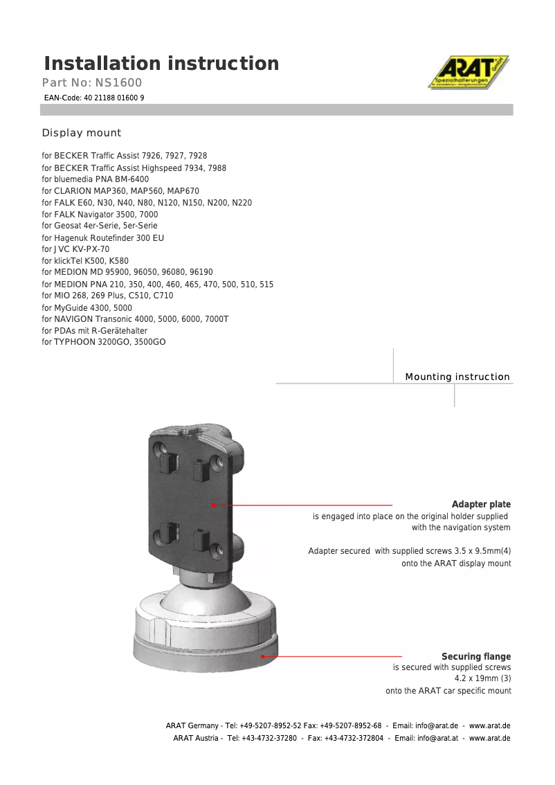 Page n°1 - Manuel utilisateur Arat NS1600