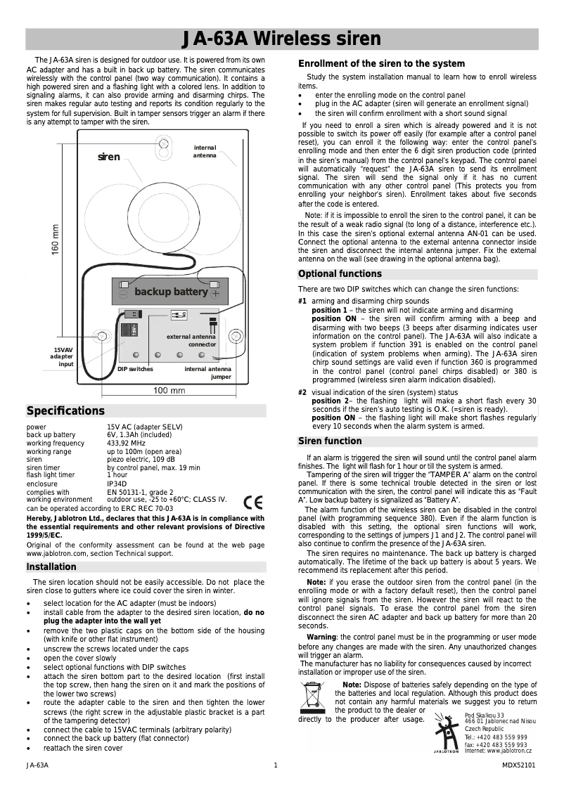Page 1 de la notice Manuel utilisateur Joblotron JA-63A