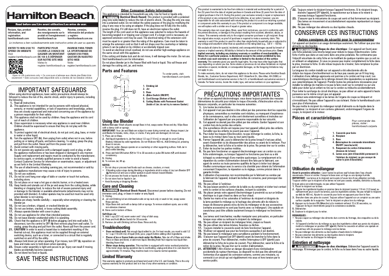 Page n°1 - Manuel utilisateur Hamilton Beach Personal Creations 51128F