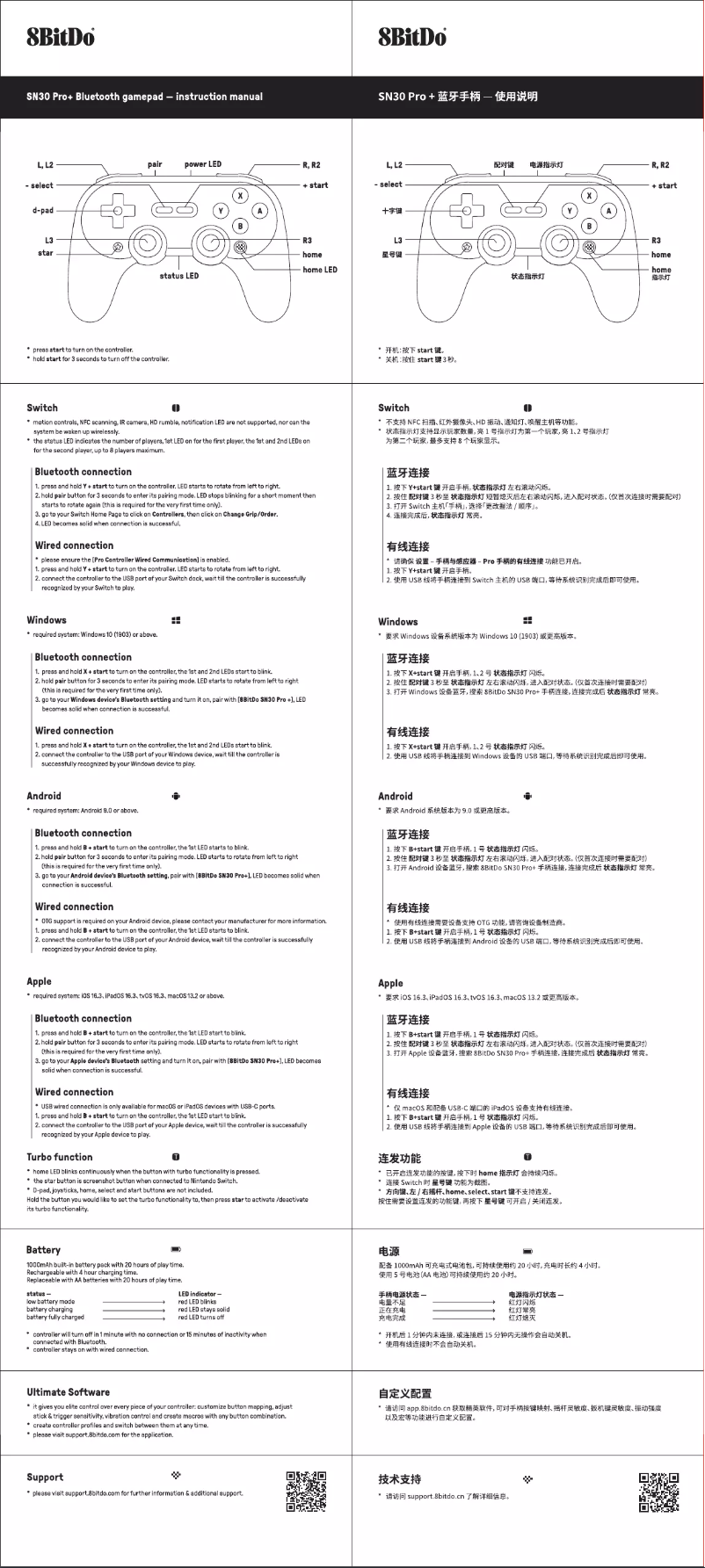 Page 1 de la notice Manuel utilisateur 8BitDo SN30 Pro+