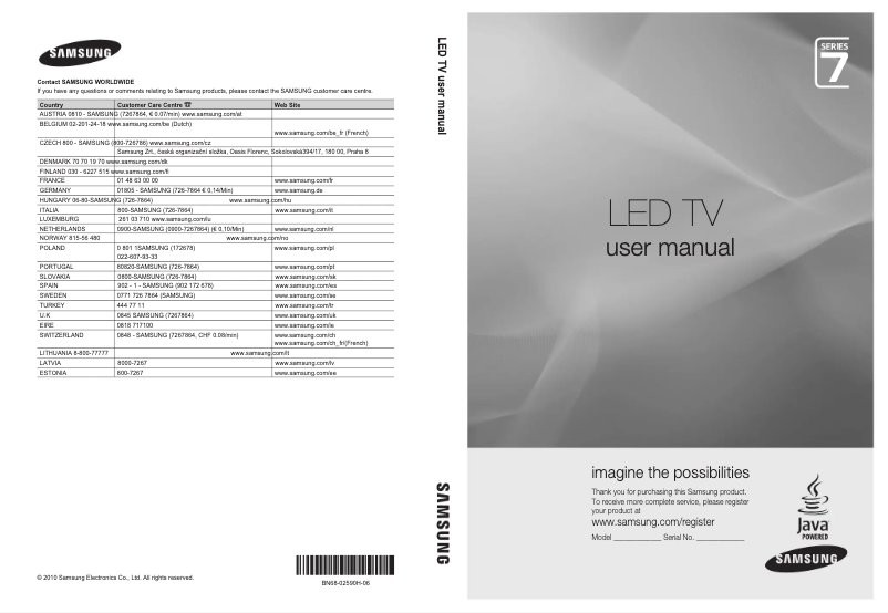 Page 1 de la notice Manuel utilisateur Samsung UE46C7000WP