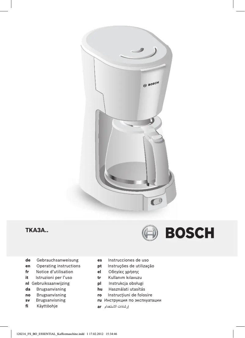 Page 1 de la notice Manuel utilisateur Bosch TKA3A014