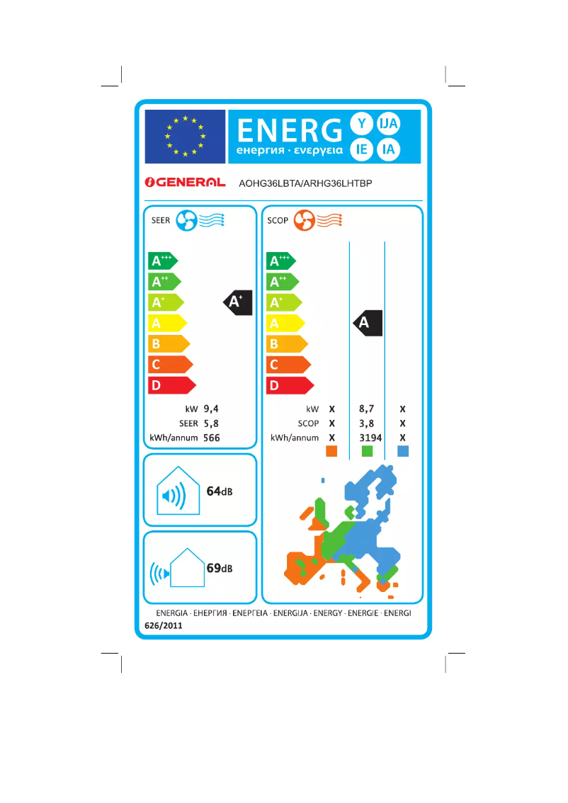Page n°1 - Label énergétique Fujitsu ARHG36LHTBP