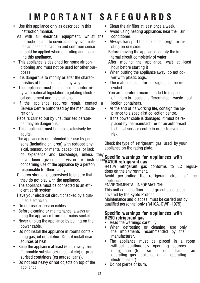 Page 1 de la notice Manuel utilisateur DeLonghi Pinguino PAC A100 ECO