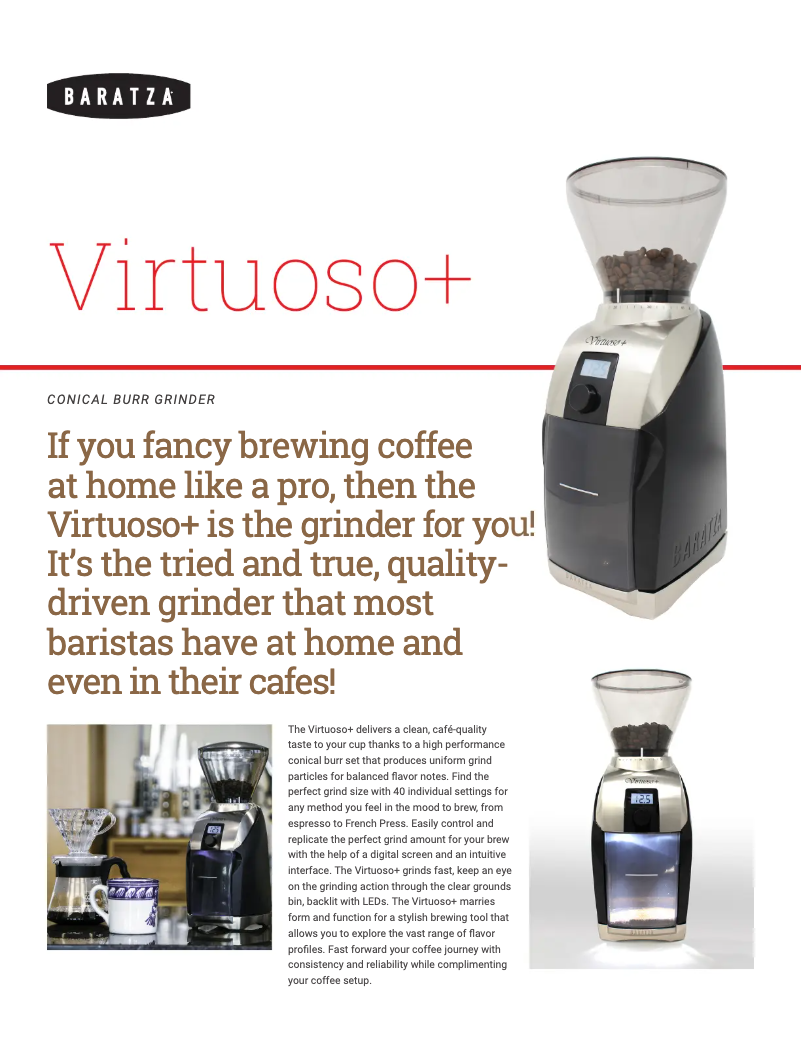 Page 1 de la notice Fiche technique Baratza Virtuoso+