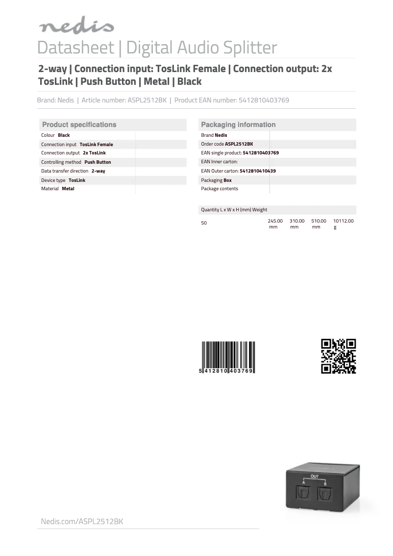 Image de la première page du manuel de l'appareil ASPL2512BK