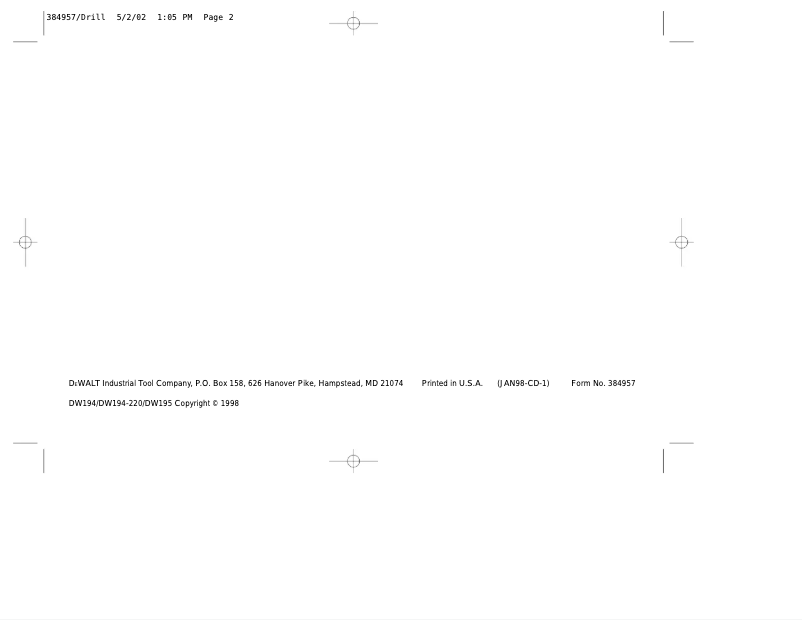 Page 1 de la notice Manuel utilisateur DeWalt DW194