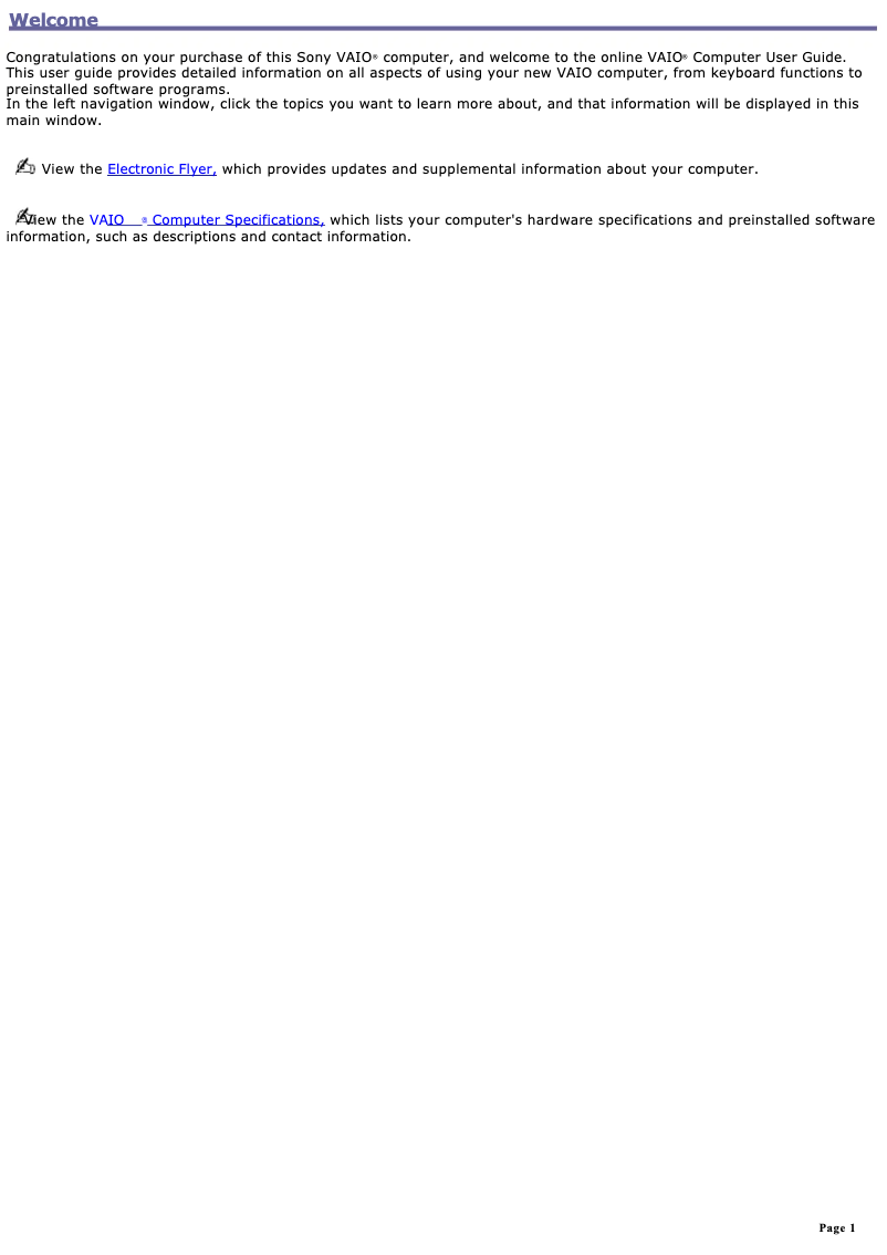 Image de la première page du manuel de l'appareil Vaio PCG-FRV28