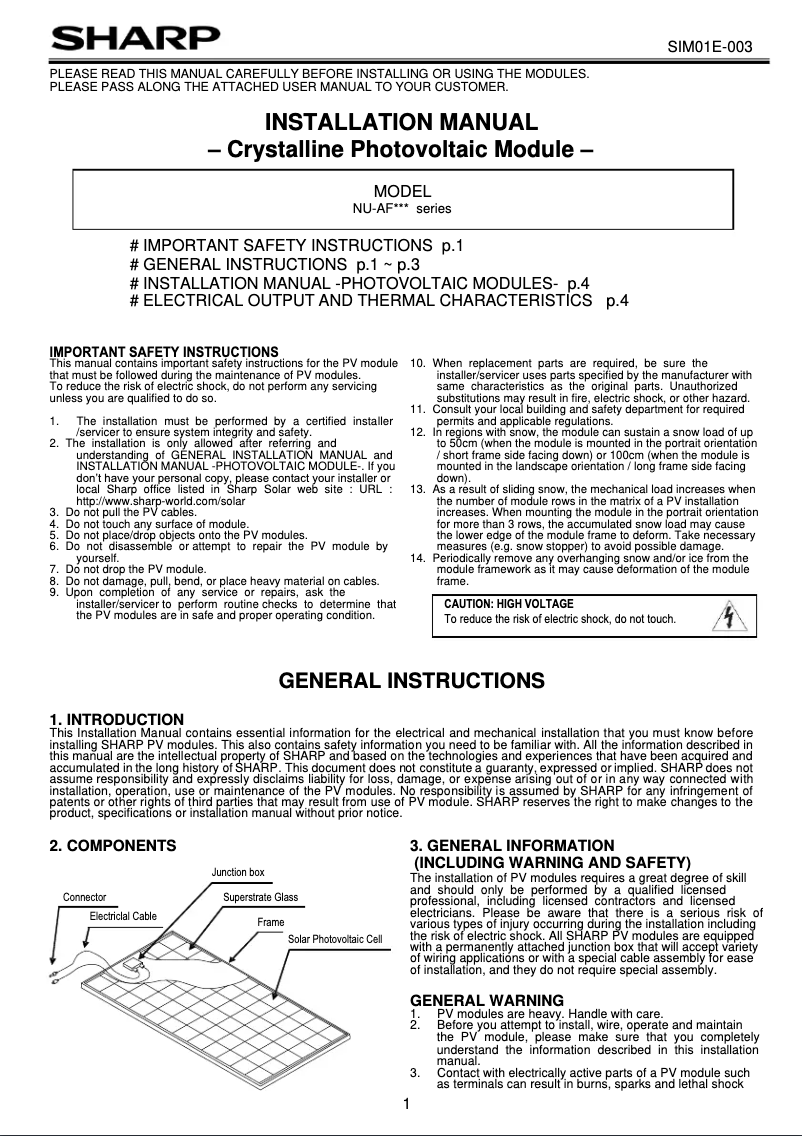 Page 1 de la notice Manuel utilisateur Sharp NU-AF370