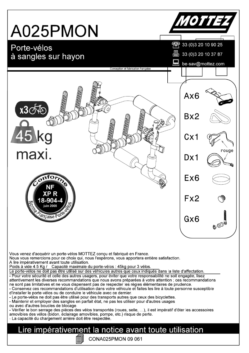 Page 1 de la notice Manuel utilisateur Mottez A025PMON