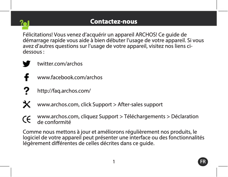 Page 1 de la notice Manuel utilisateur Archos Vision 215