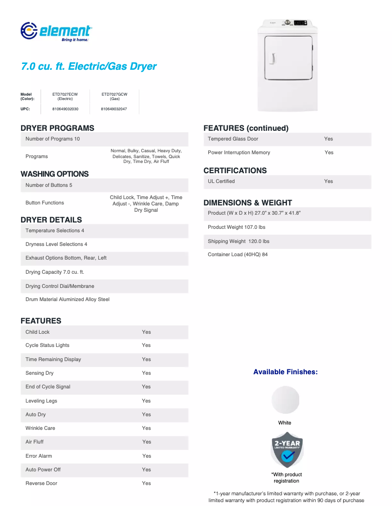 Image de la première page du manuel de l'appareil ETD7027GCW