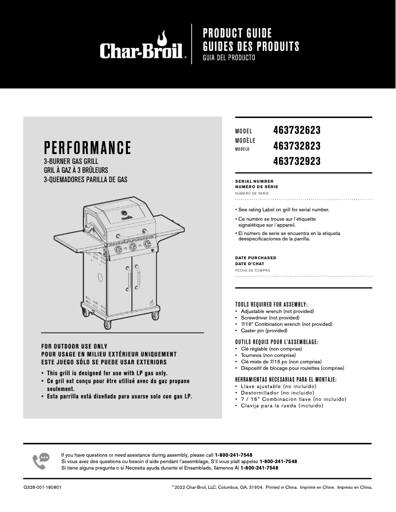 Page 1 de la notice Manuel utilisateur Char-Broil Performance 463732823