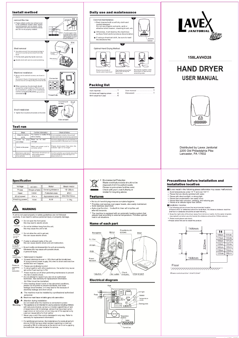 Page n°1 - Manuel utilisateur Lavex Janitorial 158LAVHD28