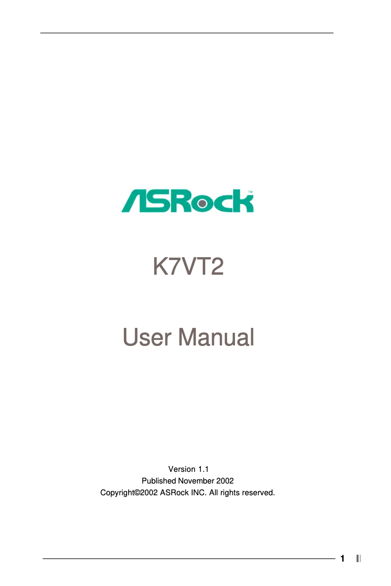 Page n°1 - Manuel utilisateur Asrock K7VT2