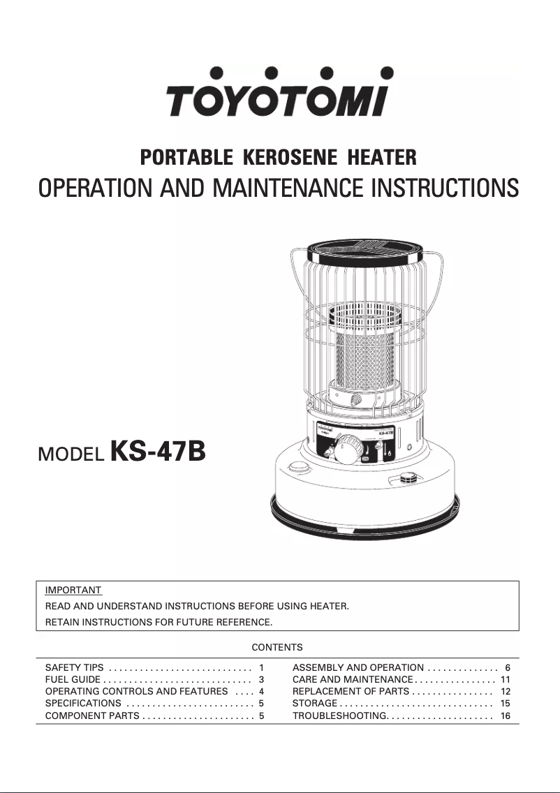 Page n°1 - Manuel utilisateur Toyotomi KS-47B