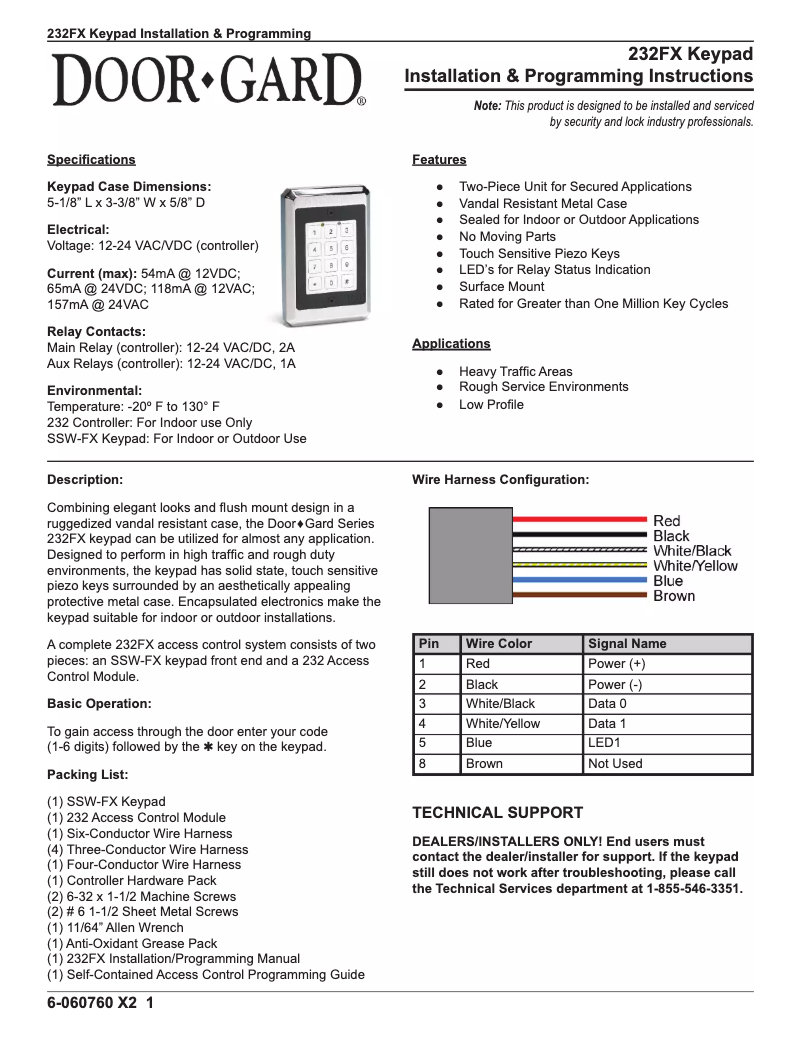 Page 1 de la notice Manuel utilisateur Nortek 232FX Keypad