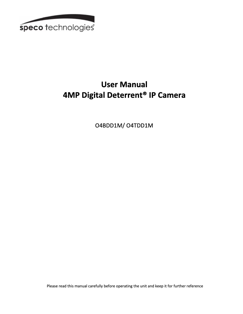 Page n°1 - Manuel utilisateur Speco Technologies O4TDD1M