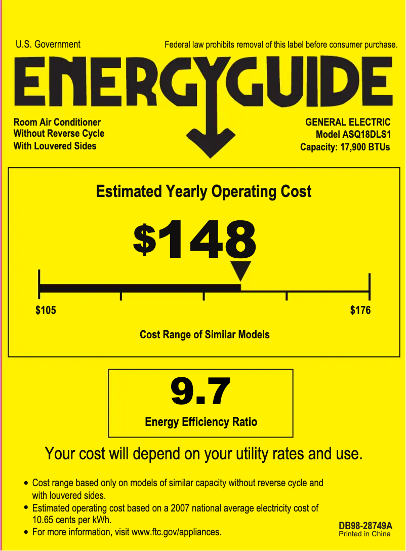 Page n°1 - Label énergétique GE ASQ18DL